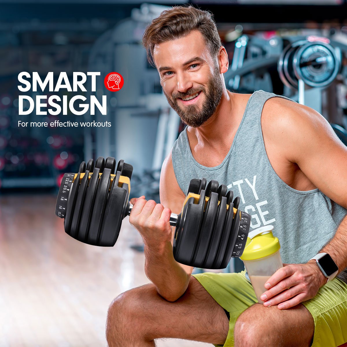 48KG Adjustable Dumbbell Set With Stand - Gold