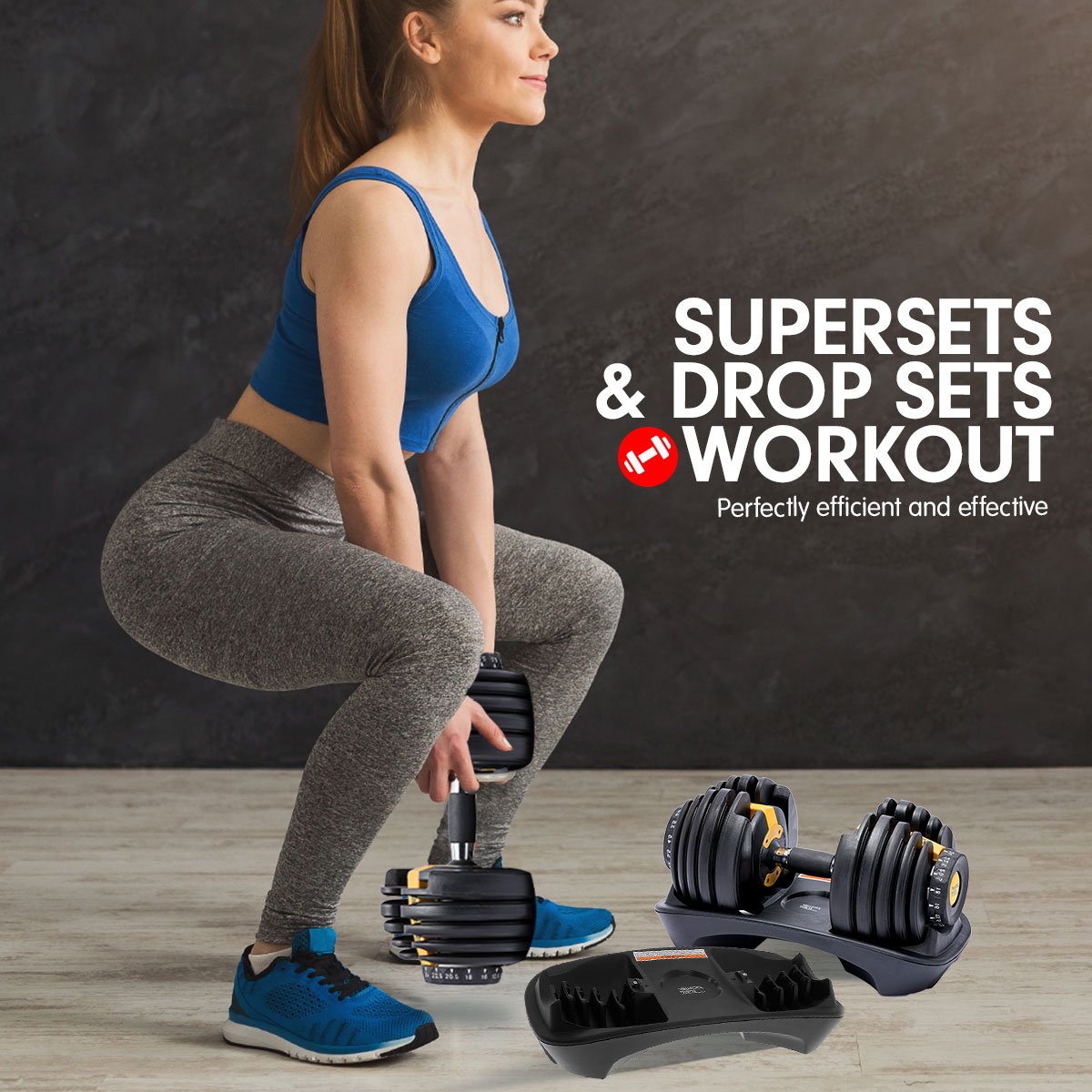 48KG Adjustable Dumbbell Set With Stand - Gold