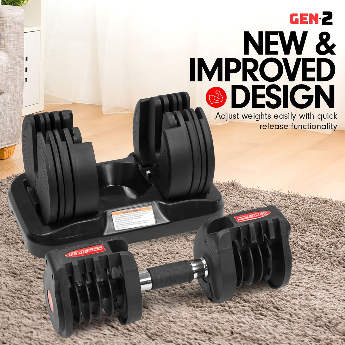 2x 20kg Gen2 Home Gym Adjustable Dumbbell