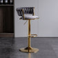 Set of 2 Adjustable Swivel Bar Stools – Grey Velvet, Gold Base