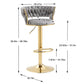 Set of 2 Adjustable Swivel Bar Stools – Grey Velvet, Gold Base