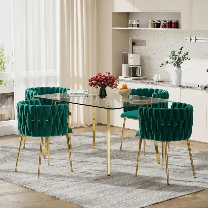 Set of Emerald Green Velvet Dining Chairs – Gold Legs