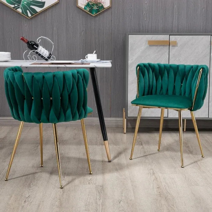 Set of Emerald Green Velvet Dining Chairs – Gold Legs