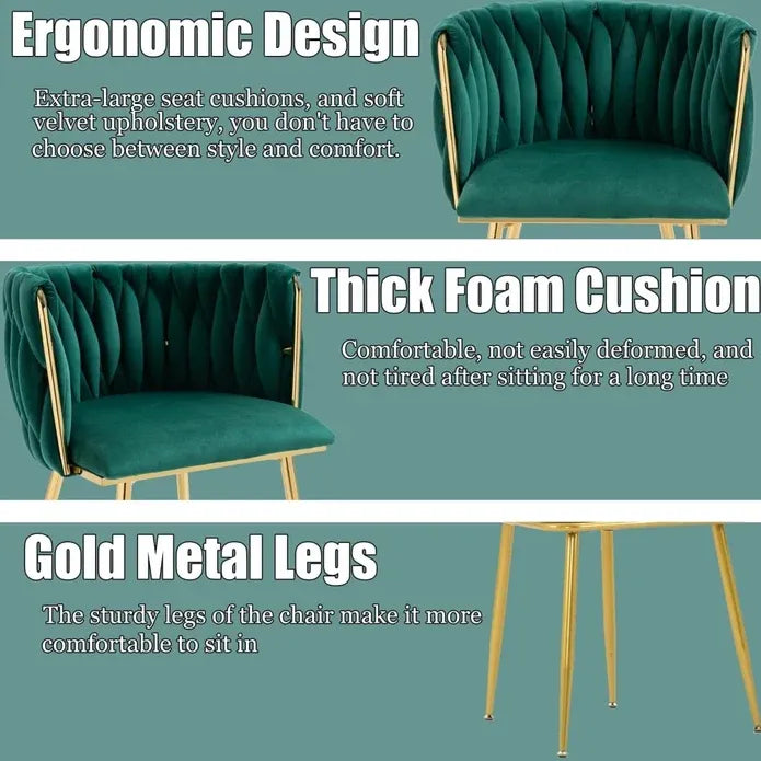 Set of Emerald Green Velvet Dining Chairs – Gold Legs