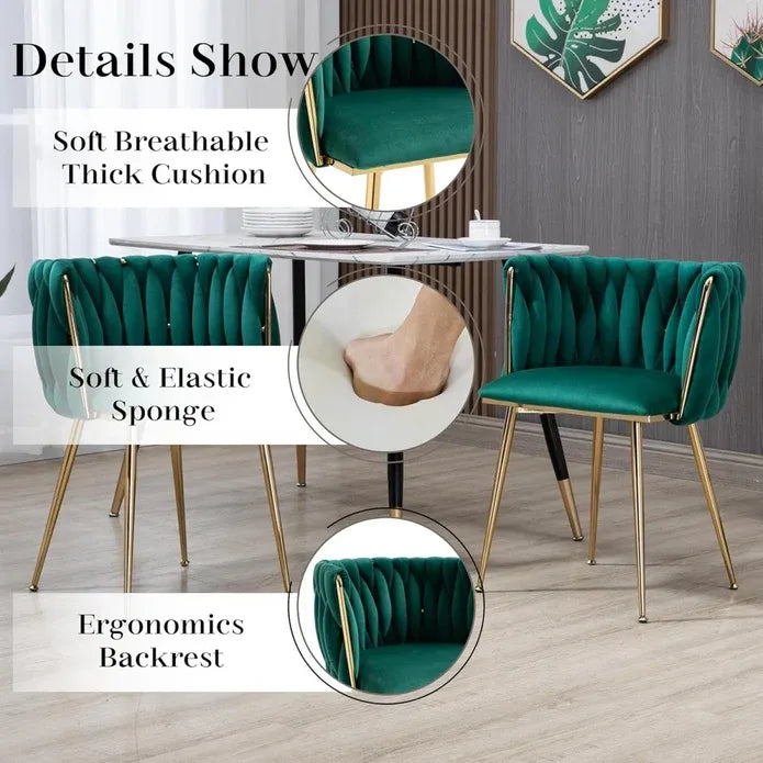Set of Emerald Green Velvet Dining Chairs – Gold Legs