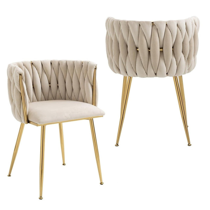 Set of Ivory Velvet Dining Chairs – Gold Legs