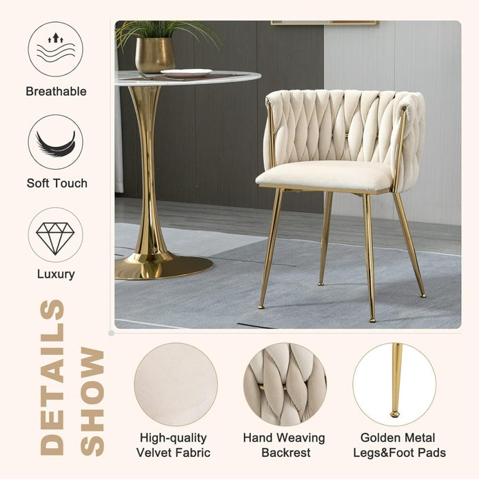 Set of Ivory Velvet Dining Chairs – Gold Legs