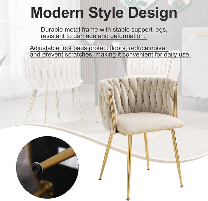 Set of Ivory Velvet Dining Chairs – Gold Legs