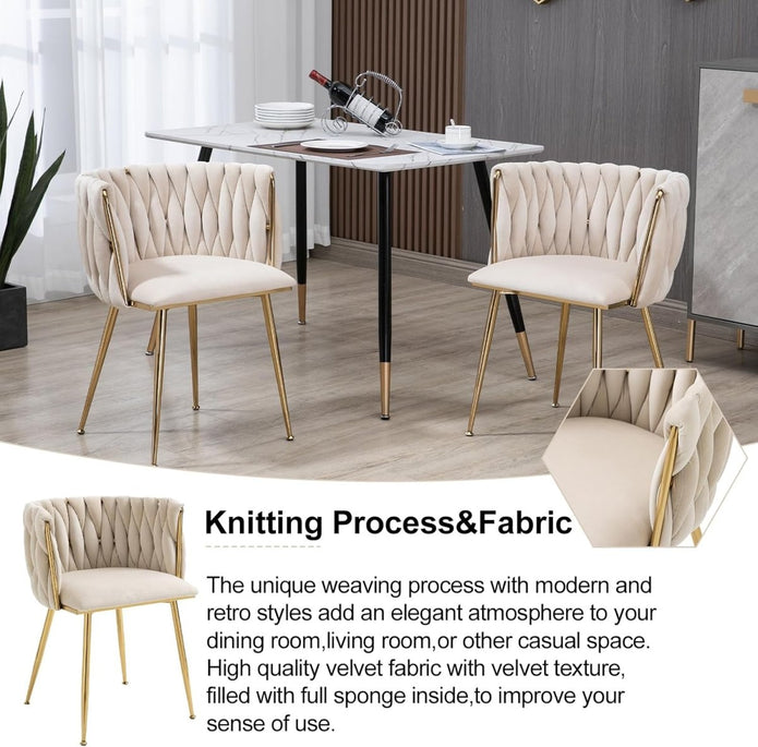 Set of Ivory Velvet Dining Chairs – Gold Legs