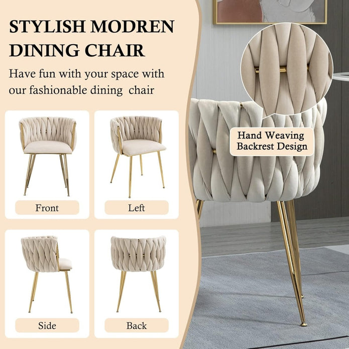 Set of Ivory Velvet Dining Chairs – Gold Legs