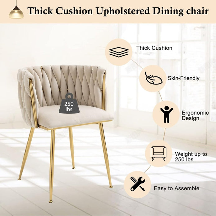 Set of Ivory Velvet Dining Chairs – Gold Legs