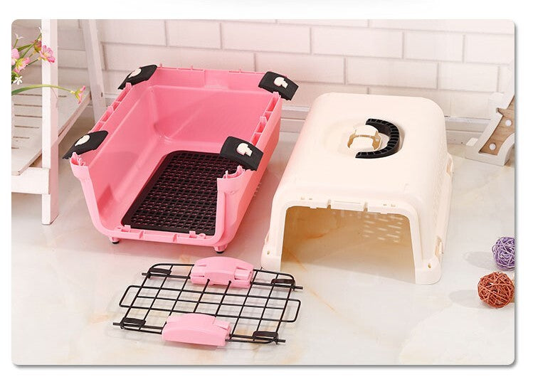 Small Portable Plastic Dog Cat Pet Pets Carrier Travel Cage With Tray-Pink