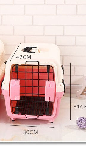 Small Portable Plastic Dog Cat Pet Pets Carrier Travel Cage With Tray-Pink