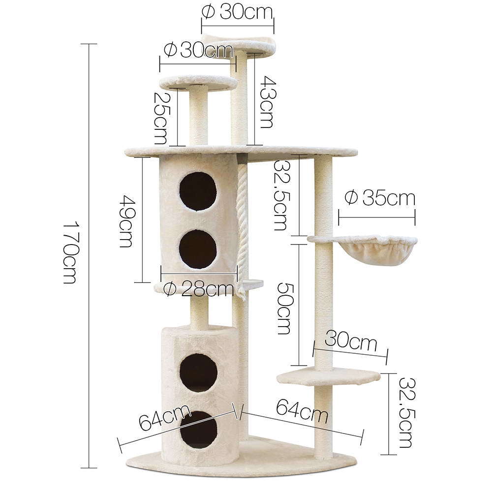 170cm XL Multi-Level Cat Scratching Tree – Beige