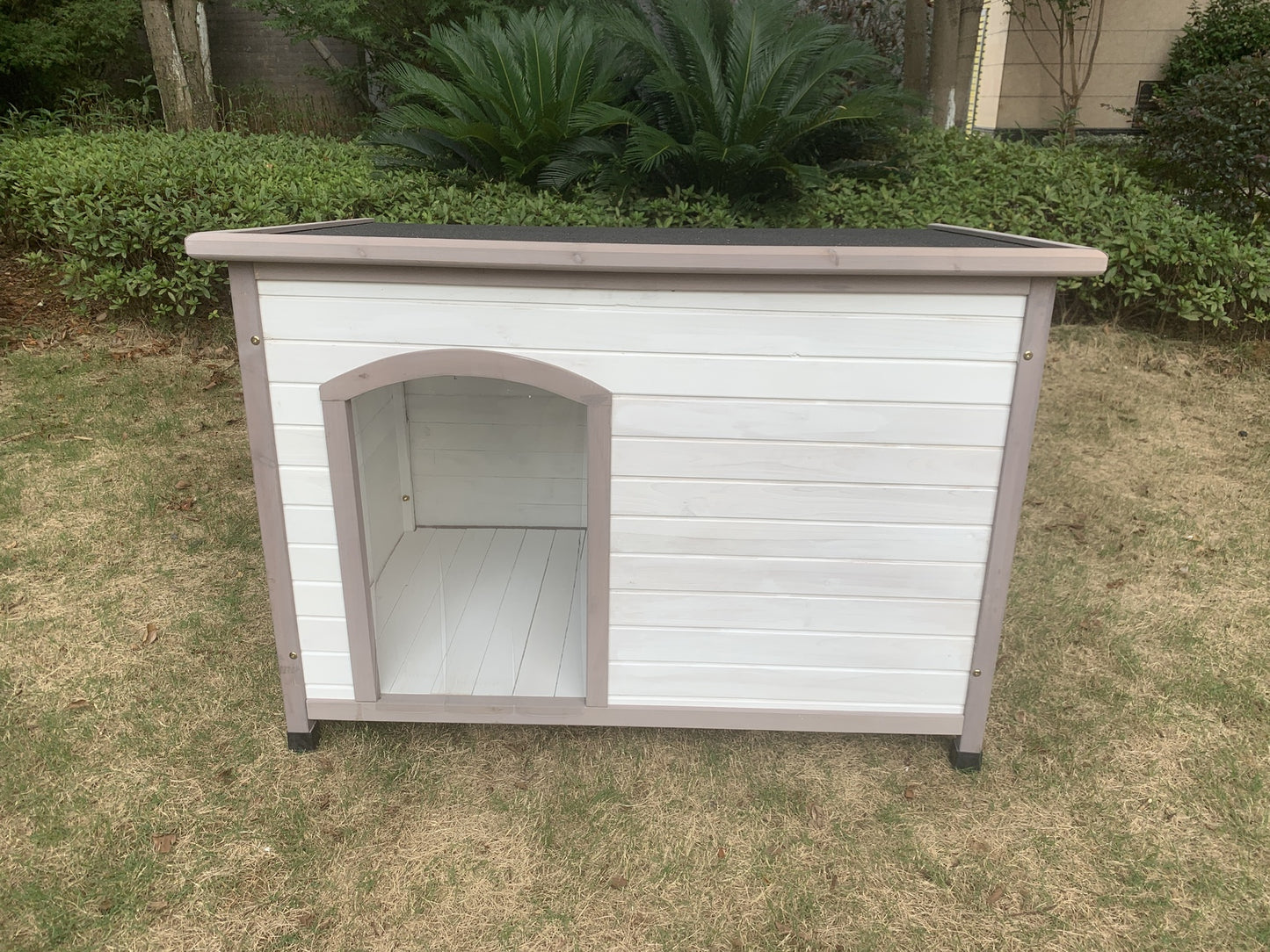 Large Timber Pet Dog Kennel House Puppy Wooden Timber Cabin With Stripe White