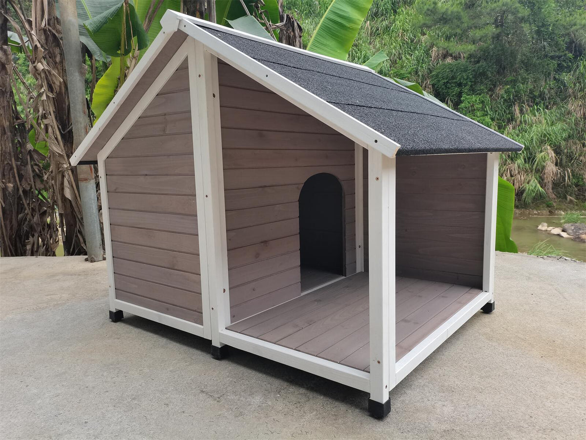 Large Timber Dog Kennel 130x105x100cm – Grey Wooden Cabin