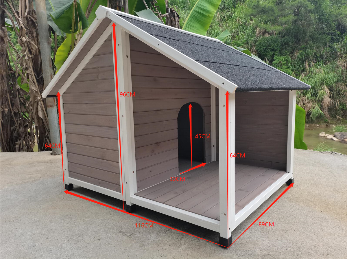 Large Timber Dog Kennel 130x105x100cm – Grey Wooden Cabin