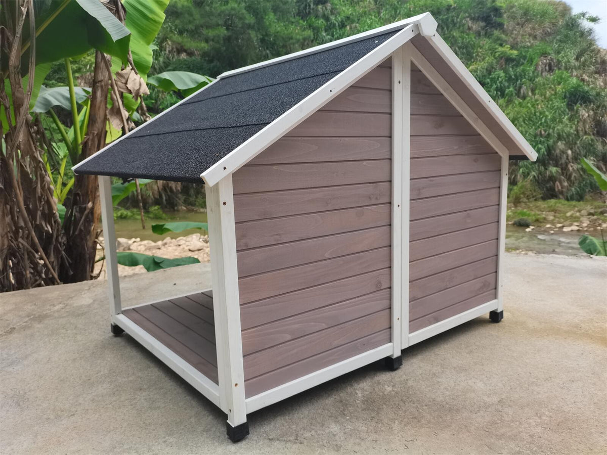 Large Timber Dog Kennel 130x105x100cm – Grey Wooden Cabin