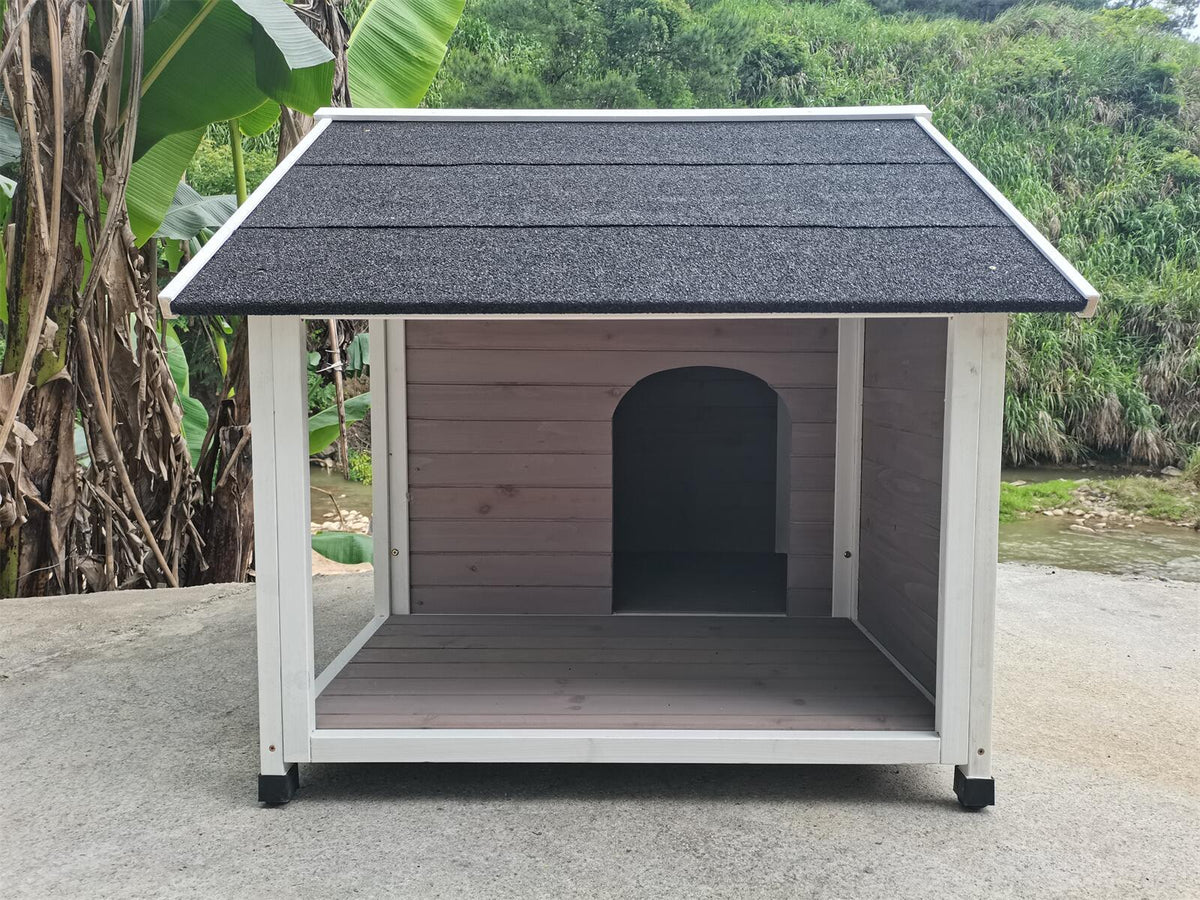 Large Timber Dog Kennel 130x105x100cm – Grey Wooden Cabin