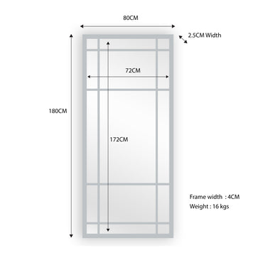 Window Style Mirror Full Length - White 80 CM x 180 CM