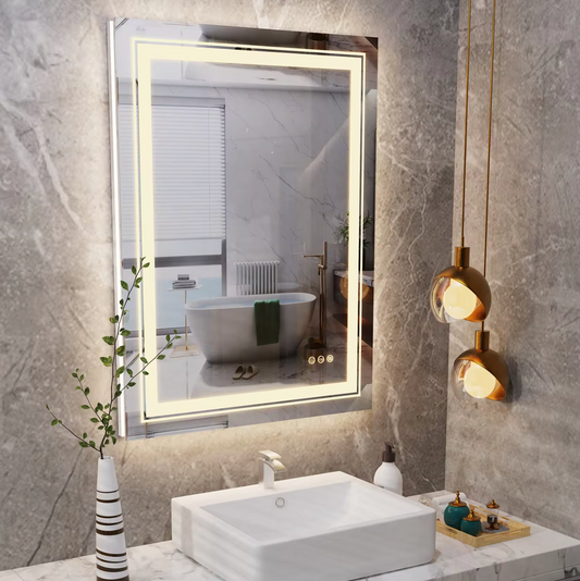 Interior Ave - LED Rectangle Frameless Salon / Bathroom Wall Mirror - 80 x 60cm