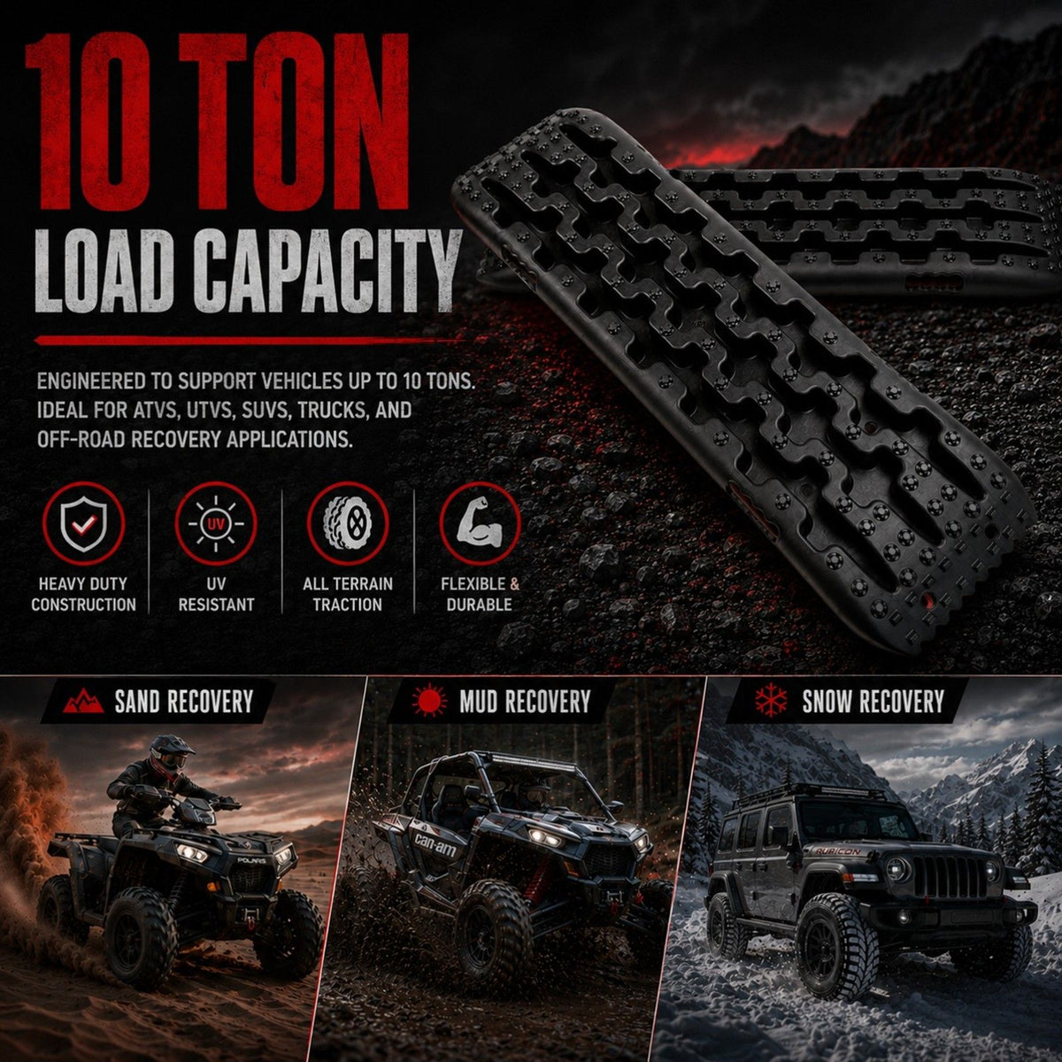 10 Ton 4WD Recovery Tracks – Pair for Sand, Mud and Snow