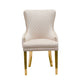 Set of 2 Beige Velvet Dining Chairs – Button Studded, Golden Legs