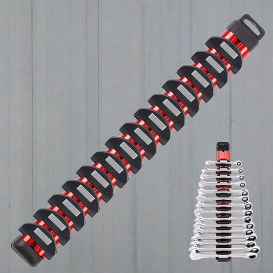 Magnetic Spanner Holder Aluminum 15 Wrench Rack Tool Screwdriver Organizer Red