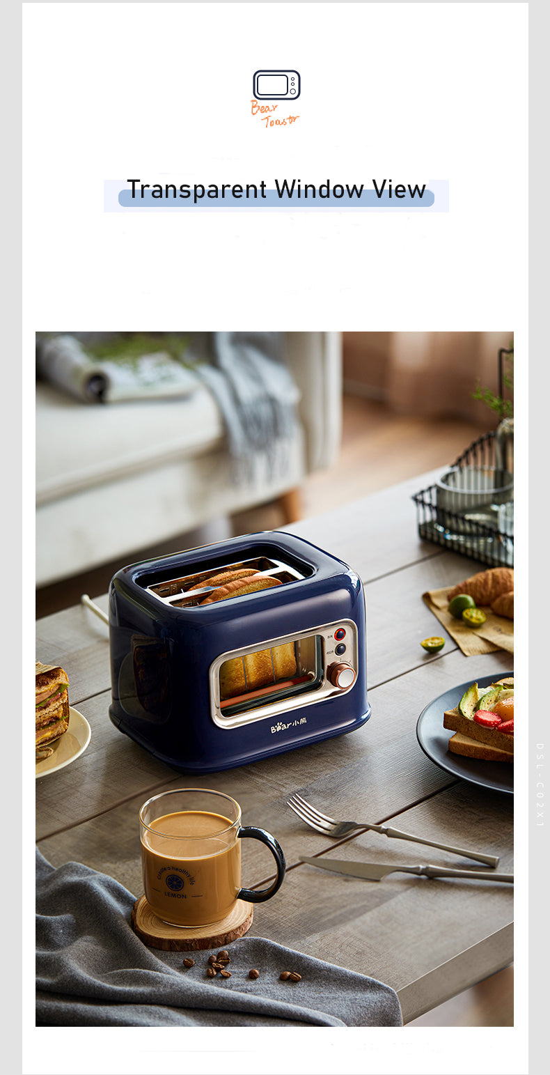 Retro Style Double Slots Bread Toaster With Glass Window DSL-C02X1