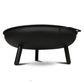 Black fire pit with legs on a white background