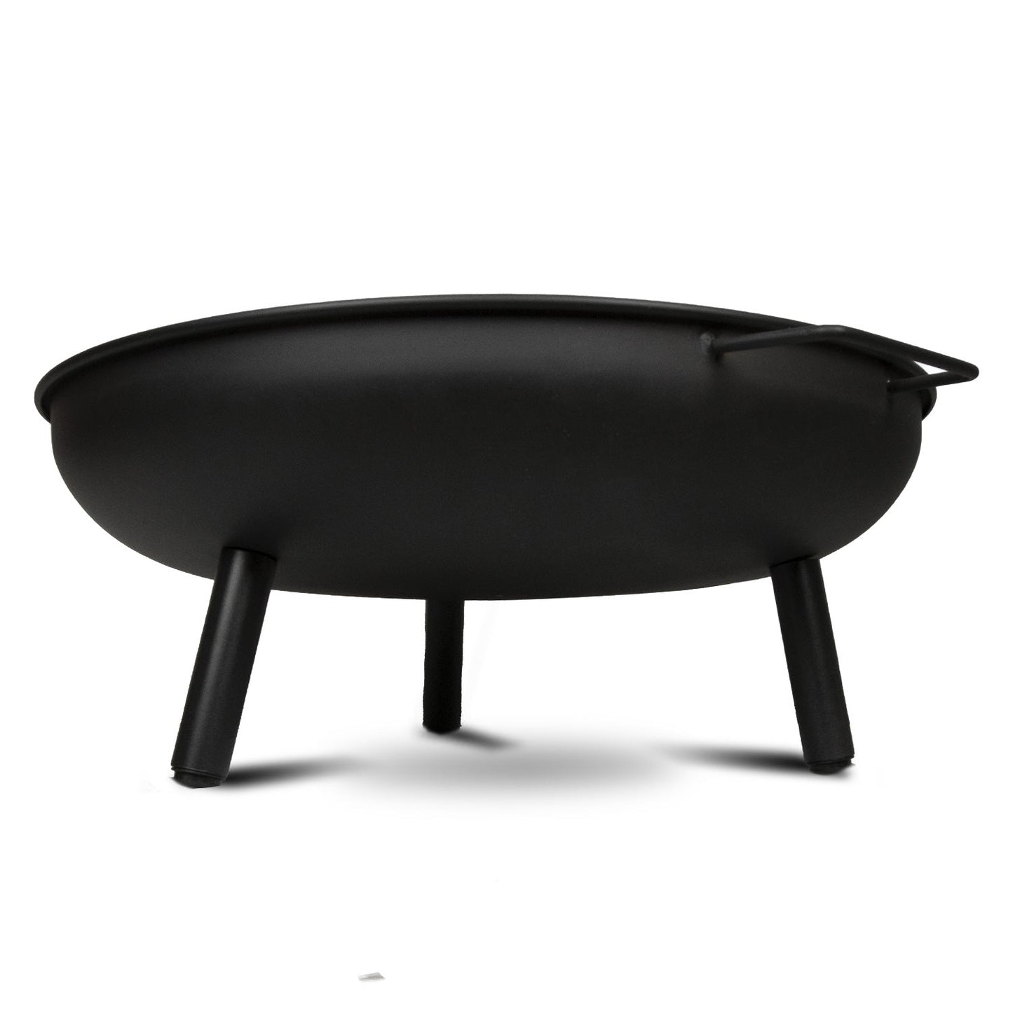 Black fire pit with legs on a white background