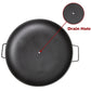 Black frying pan with a drain hole labeled on a white background