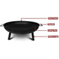 Black fire pit with labeled parts on a white background