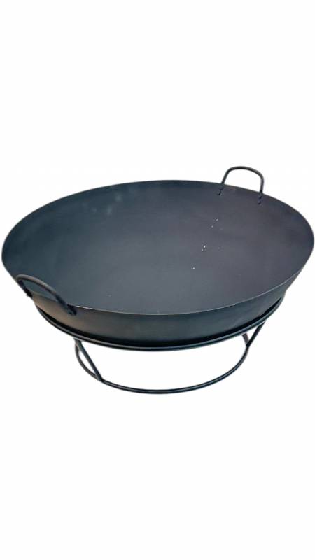 Black metal fire pit on a white background