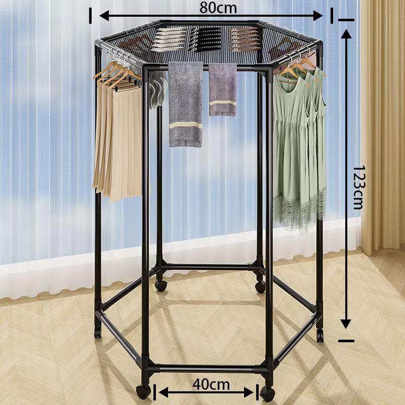 360 rotating hexagonal clothes drying rack with wheels black