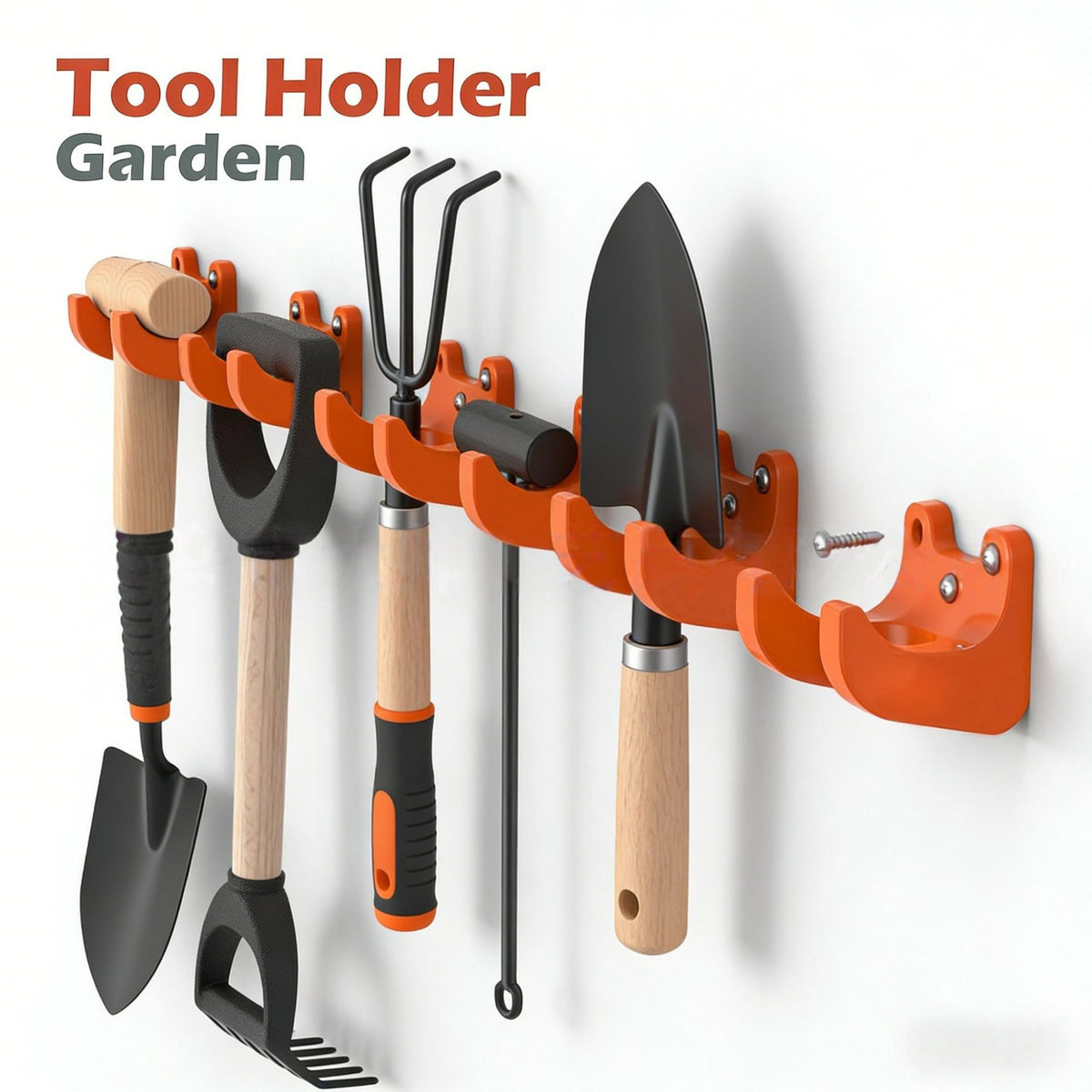 5 Pack Orange Wall-Mounted Garden Tool Holders with Screws
