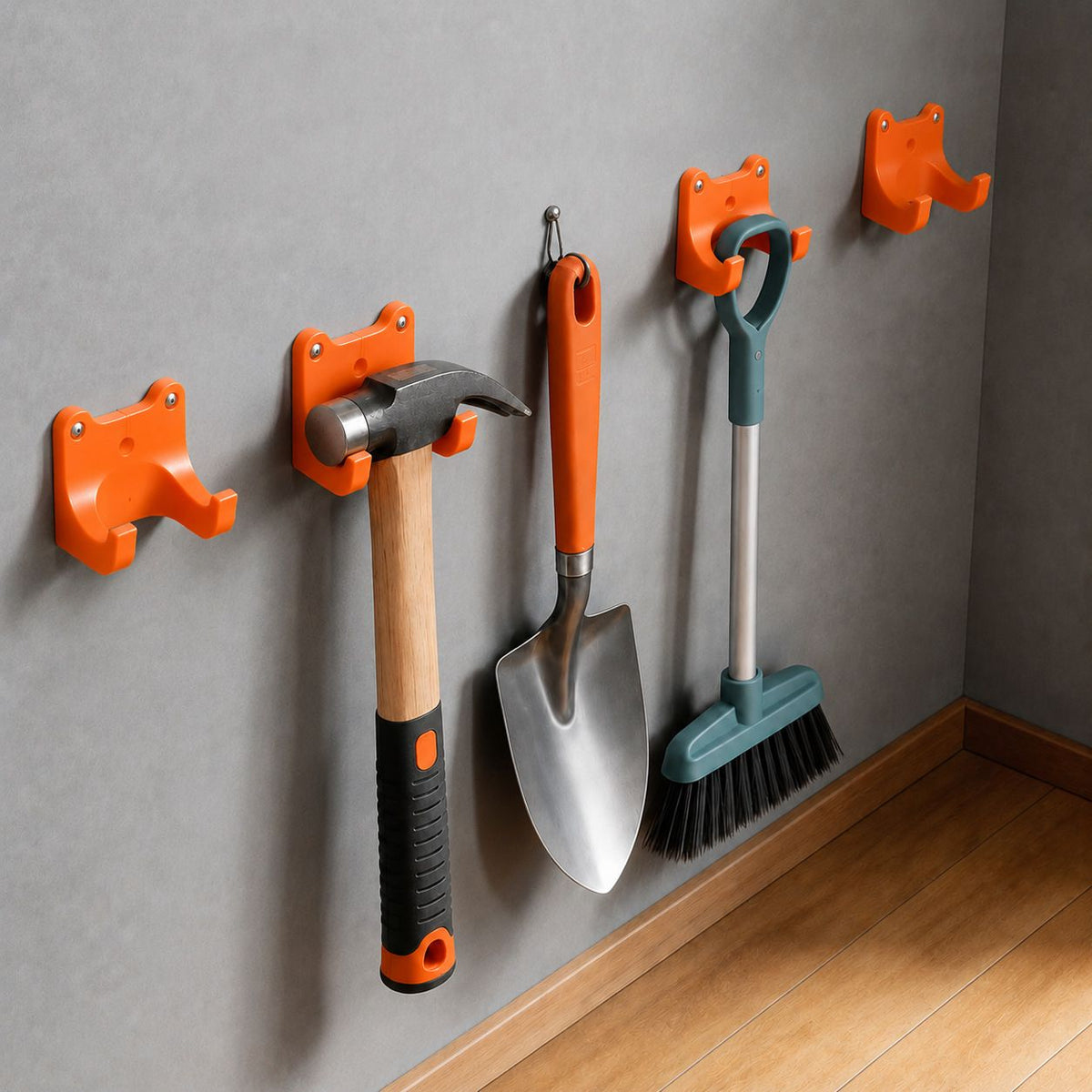 5 Pack Orange Wall-Mounted Garden Tool Holders with Screws