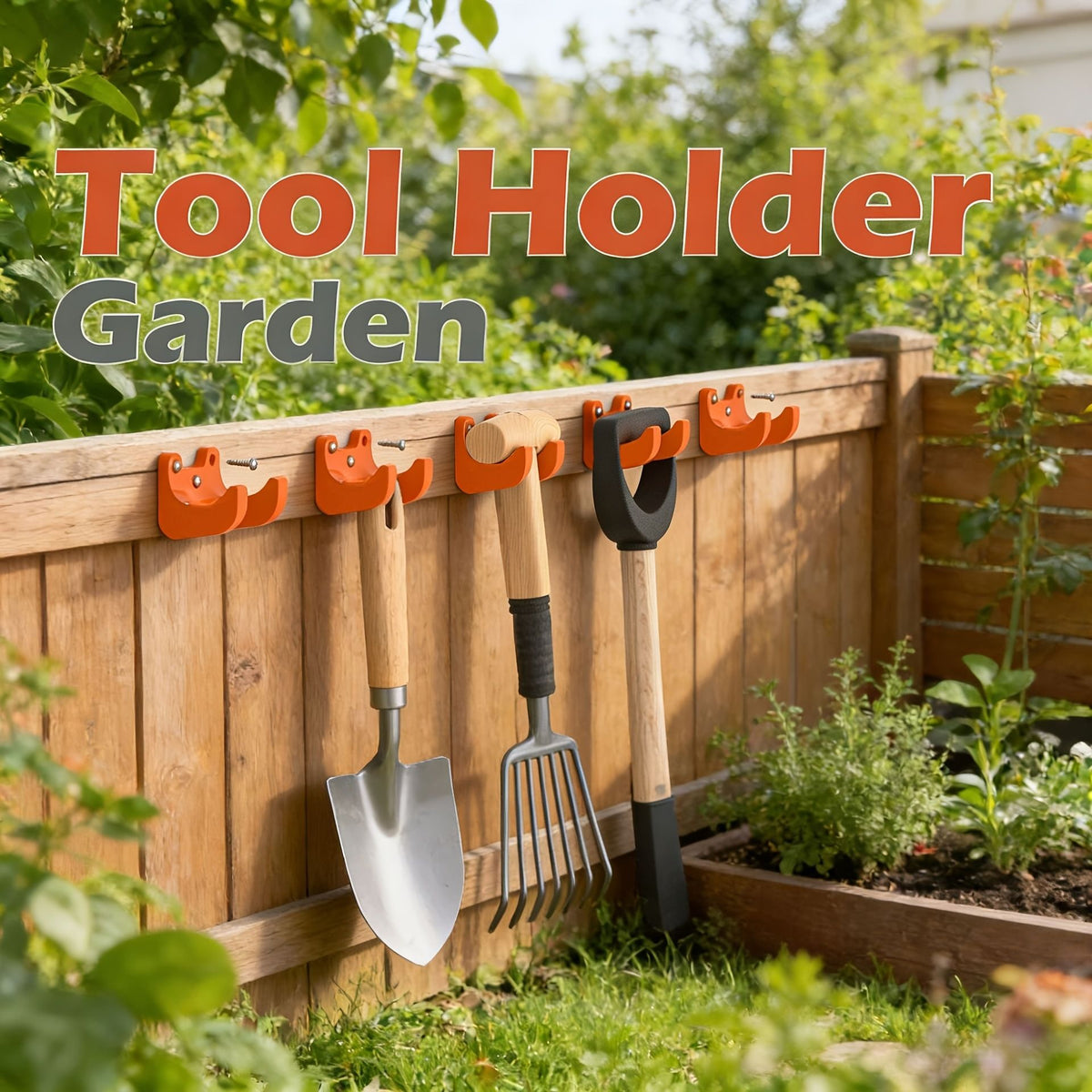 10 Pack Orange Wall-Mounted Garden Tool Holders with Screws