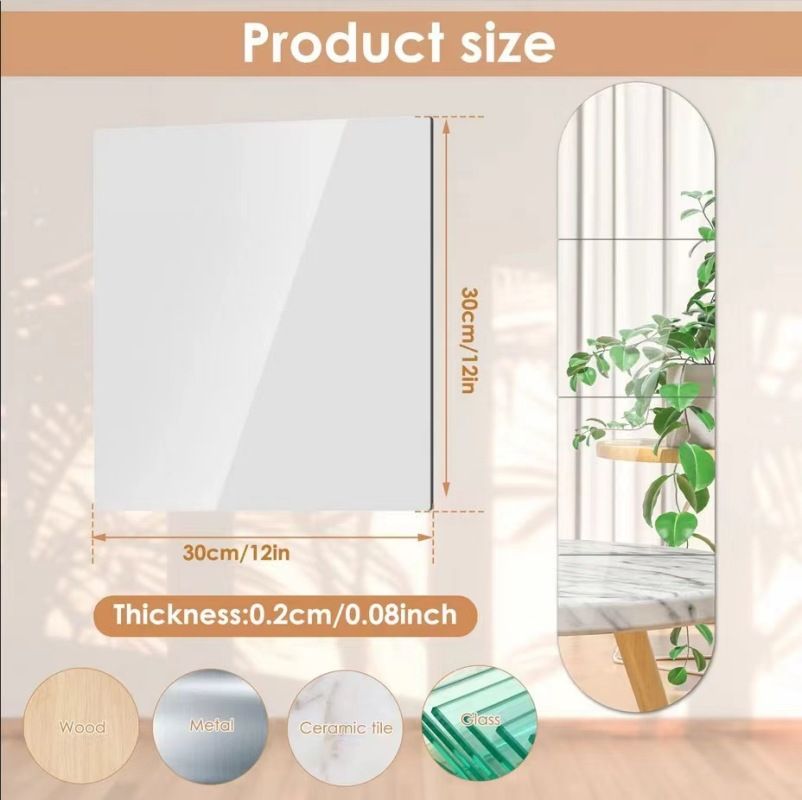 4 Piece Acrylic Full Length Mirror Wall Stickers – 120x30cm