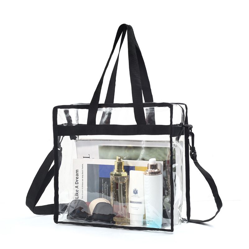 Clear PVC Beach Tote Bag 32x32x15cm – Black