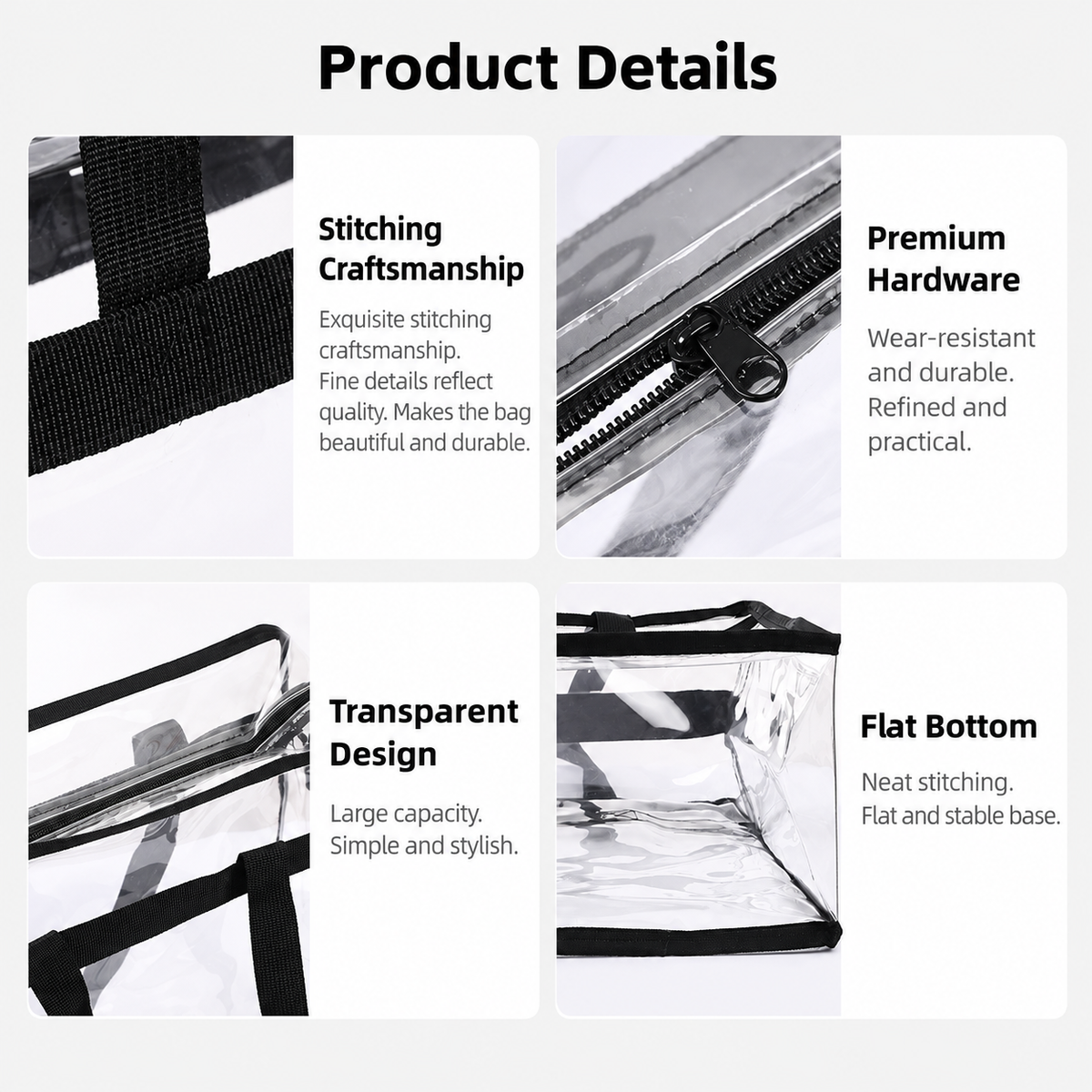 Clear PVC Beach Tote Bag 32x32x15cm – Black