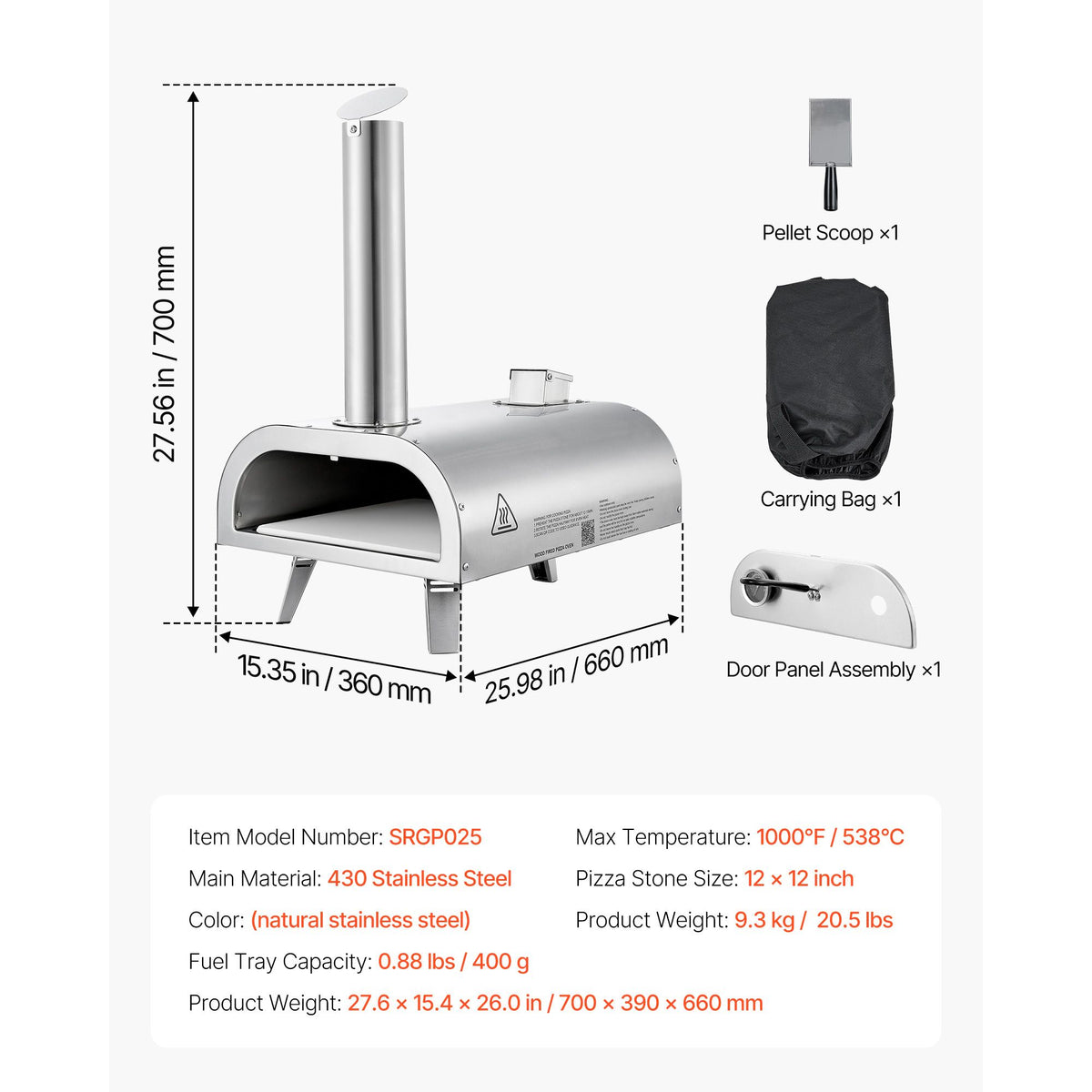 12 Inch Portable Pellet Pizza Oven – Wood Fired Stainless Steel