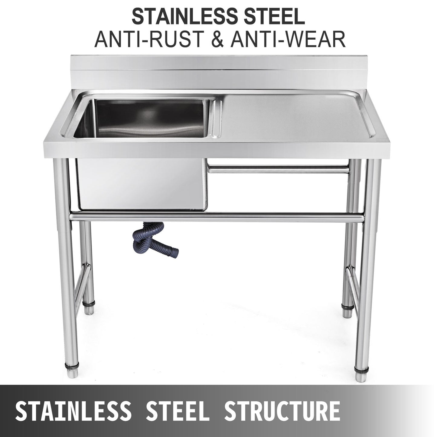 Handmade Sink Non-magnetic Stainless Steel Kitchen Sink Hand Made 1 Compartment 40.6 x 39.4 x 25.4 cm Capacity Huge Tub Sink with Right Hand Platform for Farmhouse Cafe Shop Hospital