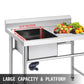 Handmade Sink Non-magnetic Stainless Steel Kitchen Sink Hand Made 1 Compartment 40.6 x 39.4 x 25.4 cm Capacity Huge Tub Sink with Right Hand Platform for Farmhouse Cafe Shop Hospital