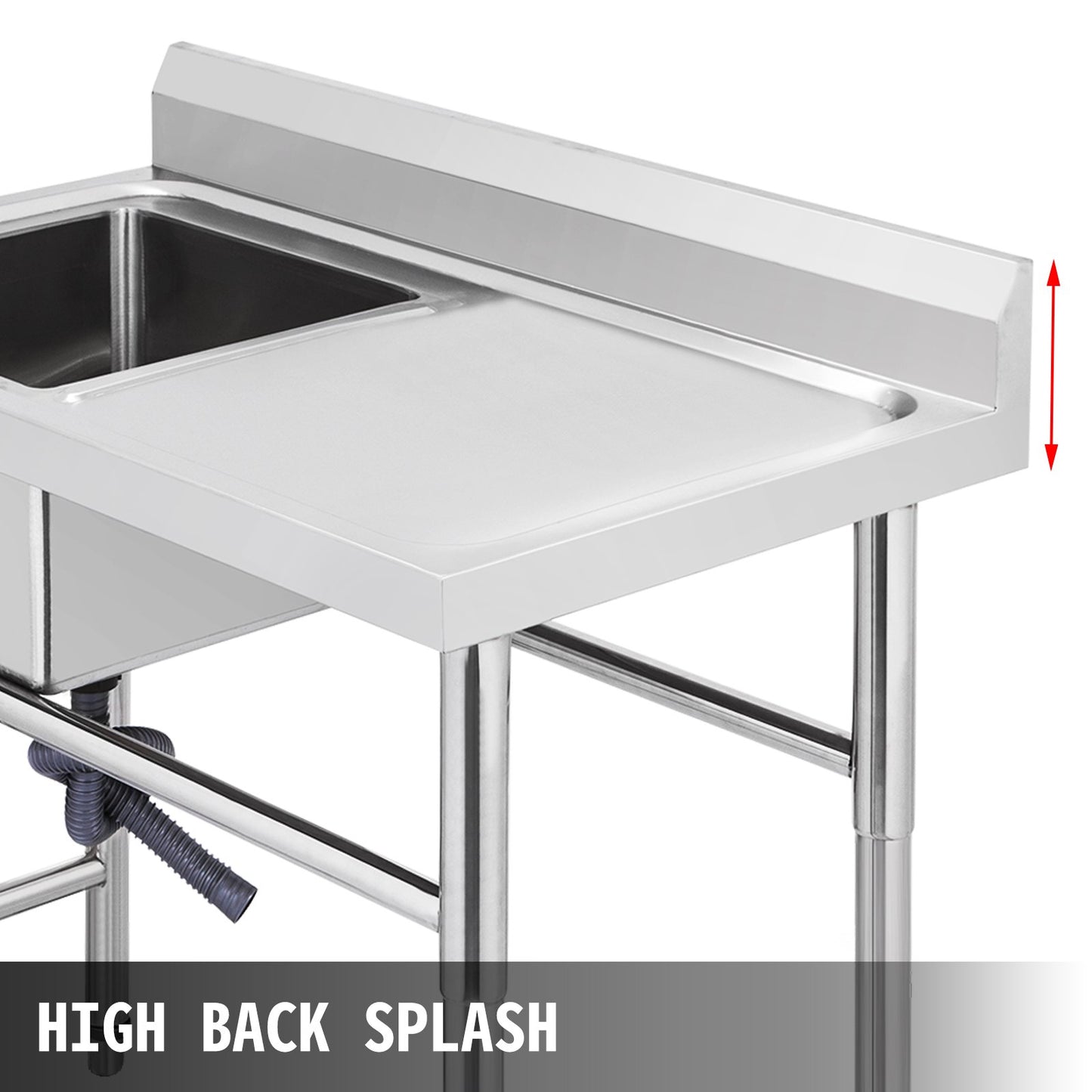 Handmade Sink Non-magnetic Stainless Steel Kitchen Sink Hand Made 1 Compartment 40.6 x 39.4 x 25.4 cm Capacity Huge Tub Sink with Right Hand Platform for Farmhouse Cafe Shop Hospital