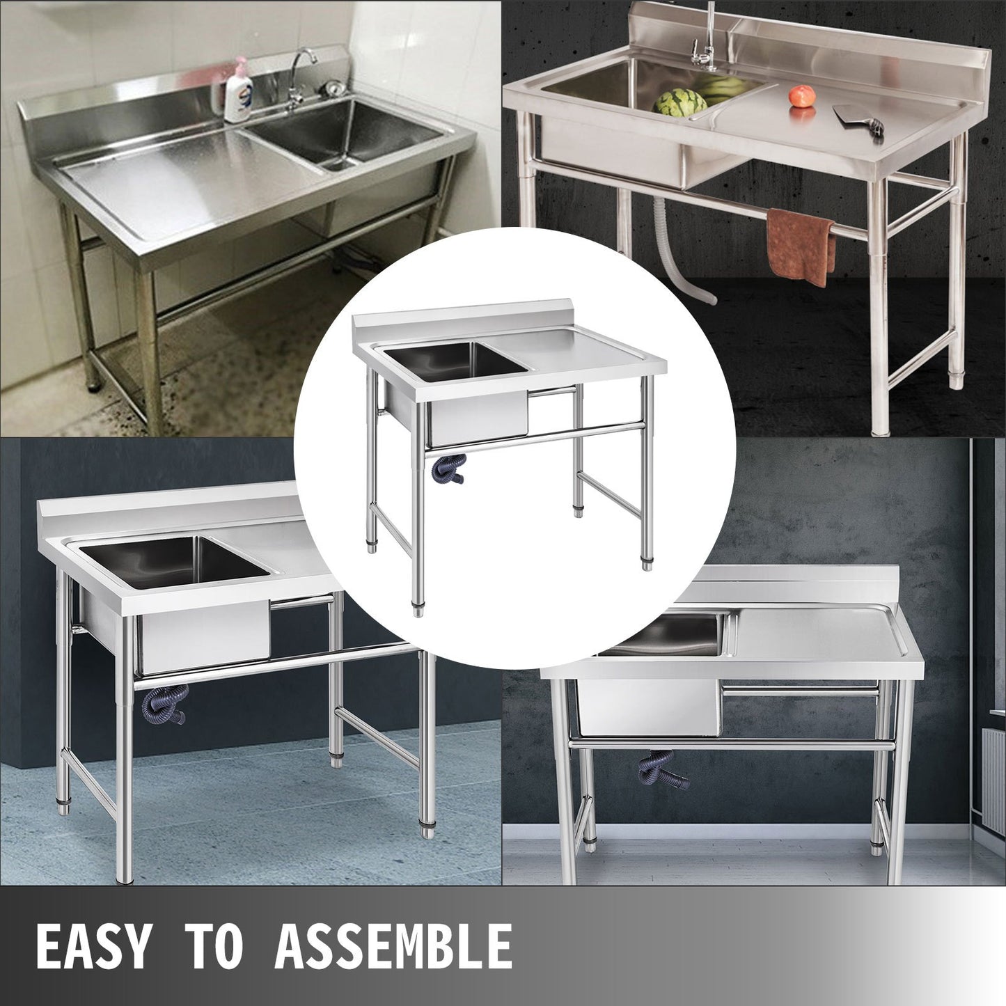 Handmade Sink Non-magnetic Stainless Steel Kitchen Sink Hand Made 1 Compartment 40.6 x 39.4 x 25.4 cm Capacity Huge Tub Sink with Right Hand Platform for Farmhouse Cafe Shop Hospital