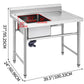 Handmade Sink Non-magnetic Stainless Steel Kitchen Sink Hand Made 1 Compartment 40.6 x 39.4 x 25.4 cm Capacity Huge Tub Sink with Right Hand Platform for Farmhouse Cafe Shop Hospital