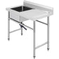 Handmade Sink Non-magnetic Stainless Steel Kitchen Sink Hand Made 1 Compartment 40.6 x 39.4 x 25.4 cm Capacity Huge Tub Sink with Right Hand Platform for Farmhouse Cafe Shop Hospital