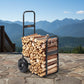 Wooden firewood cart with logs on a white background