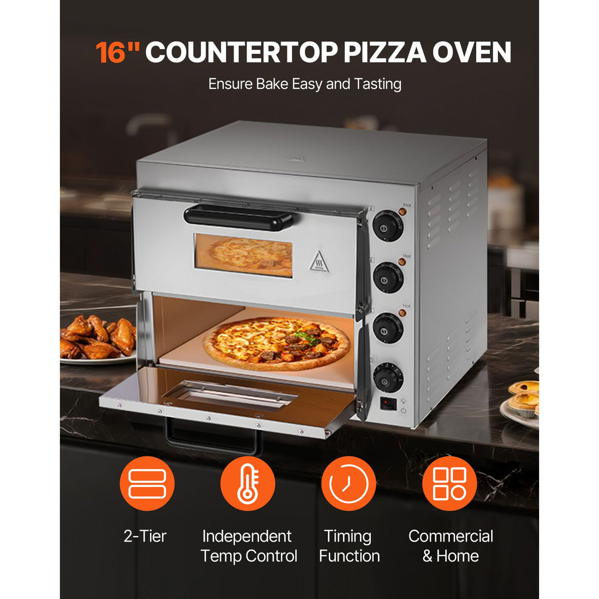 16 Inch Commercial Double Deck Electric Pizza Oven – Stainless Steel